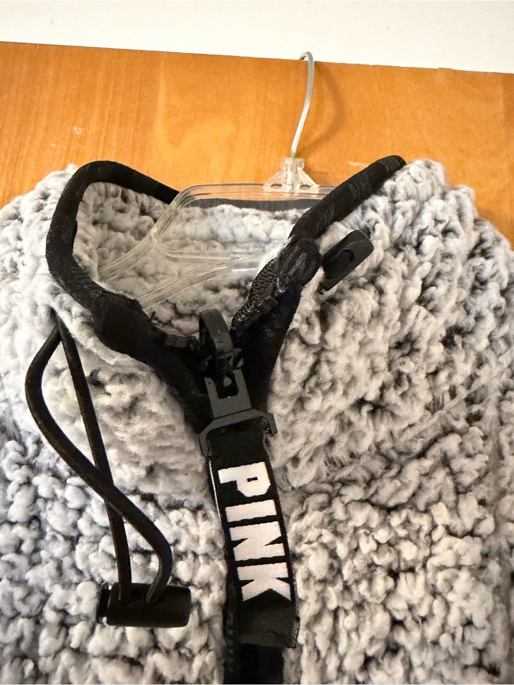 Victoria's Secret PINK Sherpa Pullover in Light Gray and Black Trim - Picture 4 of 7
